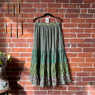 Penelope Patchwork Skirt with Pockets -Green Earth Tones