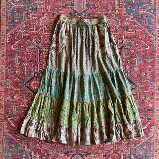 Penelope Patchwork Skirt with Pockets -Green Earth Tones