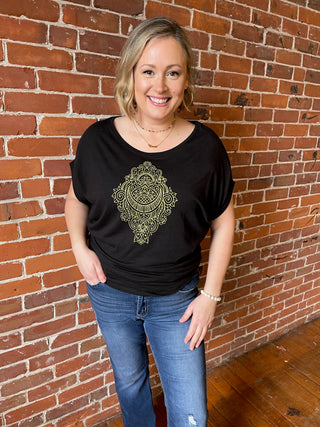 Henna Moon Pattern Bamboo Dolman Top