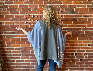 Dolly Parton Inspired Dusty Blue Daisy Embroidered Poncho