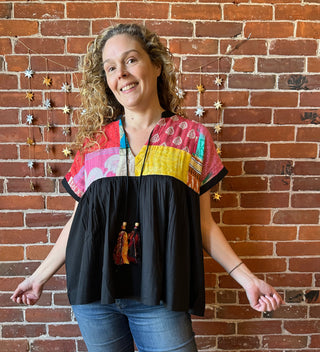 Solstice Patchwork Kantha Tunic Top 100% cotton