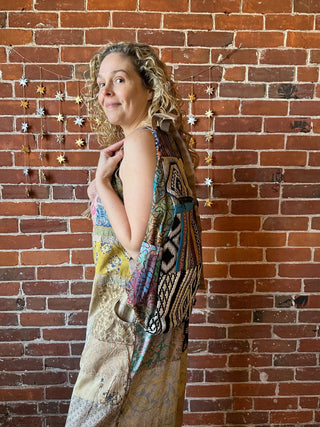 Bohemian Upcycled Patchwork Triangular Backpack