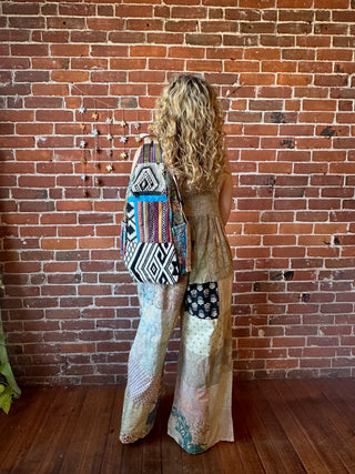 Bohemian Upcycled Patchwork Triangular Backpack