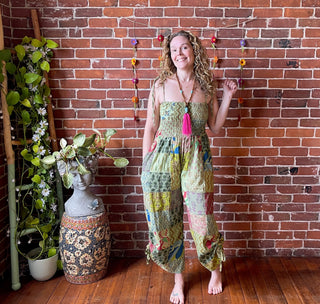 Hannah Patchwork Cotton Jumpsuit - Green