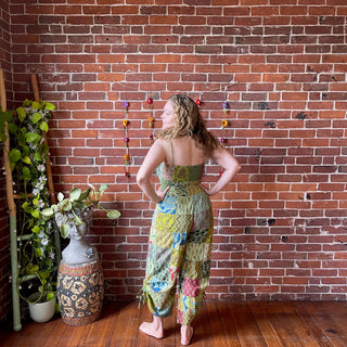 Hannah Patchwork Cotton Jumpsuit - Green