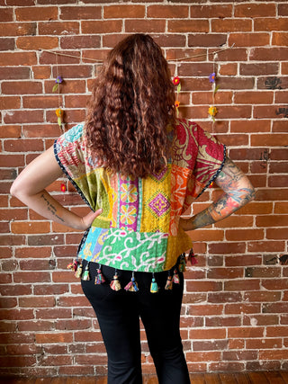 Kantha Summer Solstice Patchwork Reversible Crop Top
