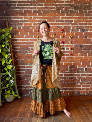 Latte Embroidered Boho Kimono Layer