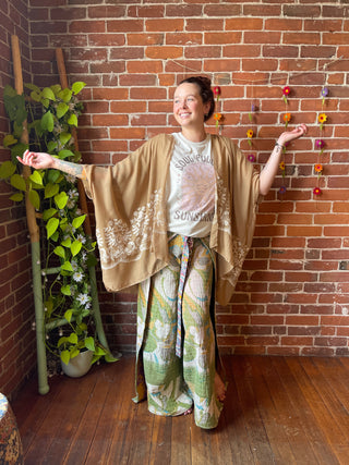 Latte Embroidered Boho Kimono Layer