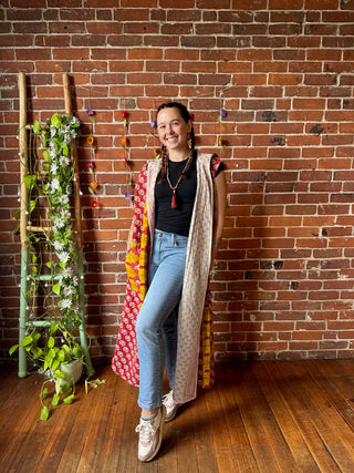 Twilight Reversible Kantha Long Hooded Duster Vest