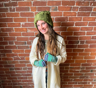 Green Pom Pom Beanie Hat