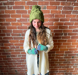 Green Pom Pom Beanie Hat