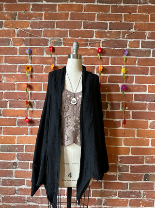 Black 100% Cotton Gauze Boho Light Kimono Layer