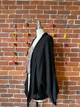 Black 100% Cotton Gauze Boho Light Kimono Layer