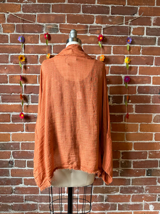 Rust 100% Cotton Gauze Boho Light Kimono Layer