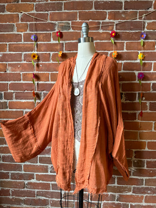 Rust 100% Cotton Gauze Boho Light Kimono Layer