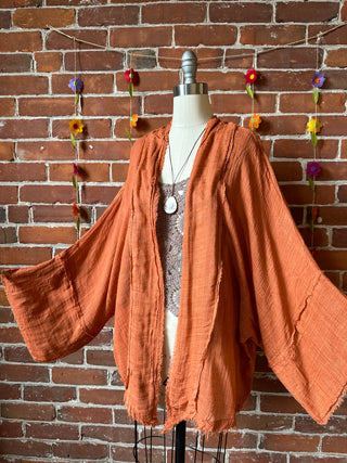 Rust 100% Cotton Gauze Boho Light Kimono Layer