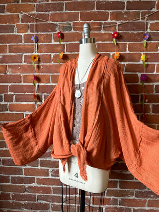 Rust 100% Cotton Gauze Boho Light Kimono Layer