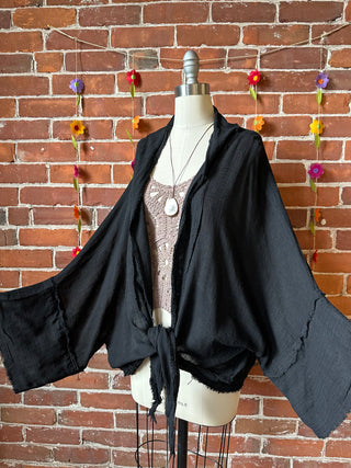 Black 100% Cotton Gauze Boho Light Kimono Layer
