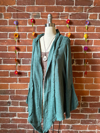 Turquoise 100% Cotton Gauze Boho Light Kimono Layer
