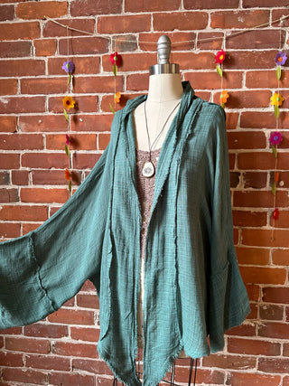 Turquoise 100% Cotton Gauze Boho Light Kimono Layer