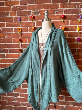 Turquoise 100% Cotton Gauze Boho Light Kimono Layer