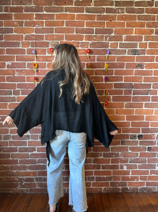 Black 100% Cotton Gauze Boho Light Kimono Layer