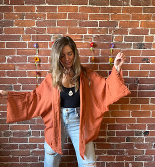Rust 100% Cotton Gauze Boho Light Kimono Layer