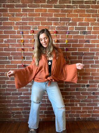 Rust 100% Cotton Gauze Boho Light Kimono Layer