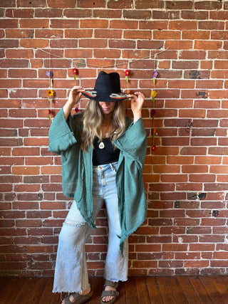 Turquoise 100% Cotton Gauze Boho Light Kimono Layer