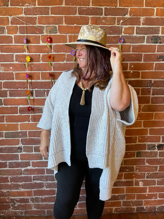 Oatmeal+Cream Chunky Knit Soft Poncho With Pockets