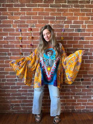 OOAK Autumn Collection - Grateful Dead Inspired Botanical Flowy Bell Sleeve Top