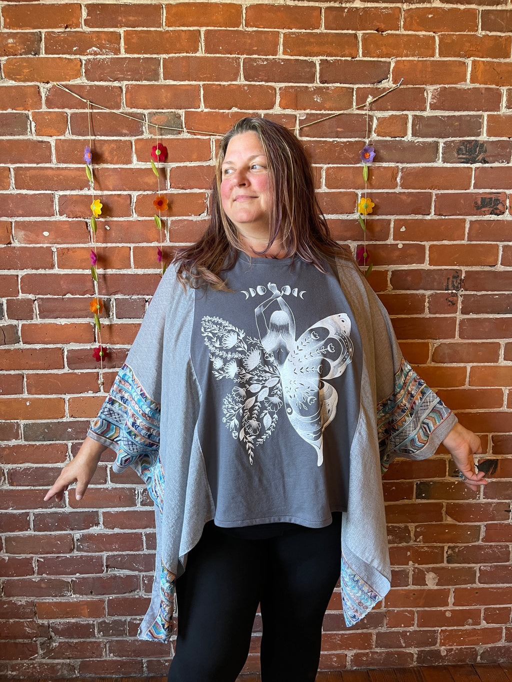 Upcycled Butterfly Moon Embroidered Poncho MountainGirlClothing