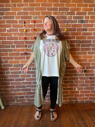 Stevie Nicks Inspired Mystical Sage Embroidered Hi Lo Top