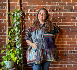 Rainbow/Black Brushed Woven 100% Cotton Hooded Poncho