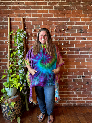 Soul Shine Maine X Mountain Girl Collab OOAK Upcycled Tie Dye Kantha hi Lo Hoodie