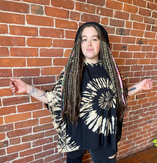 Spiral Black Beige Tie Dye Poncho Hoodie