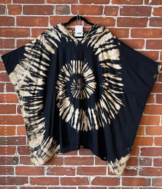 Spiral Black Beige Tie Dye Poncho Hoodie