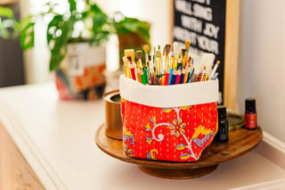 Mystery Kantha Basket Planter Home Decor
