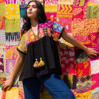 Solstice Patchwork Kantha Tunic Top 100% cotton
