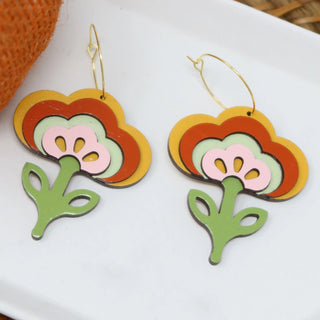 Hand Painted 70s Vibes Tulip Hoop Earrings