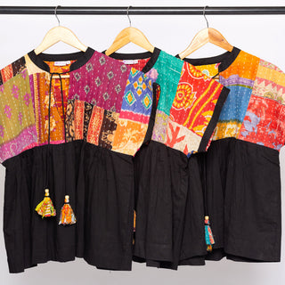 Solstice Patchwork Kantha Tunic Top 100% cotton