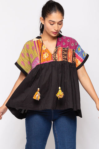 Solstice Patchwork Kantha Tunic Top 100% cotton