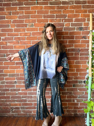 Stevie Inspired Navy Blue Embroidered Poncho