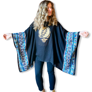 Grateful Dead Inspired Black Embroidered Poncho