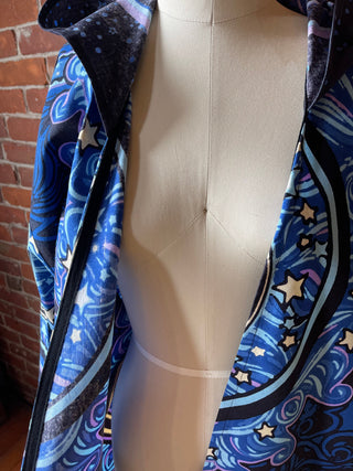 Grateful Dead Inspired Moon + Stars Celestial Tapestry Bell Sleeve Hooded Kimono