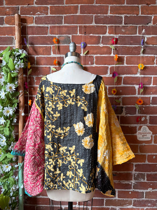 OOAK Summer Collection - Reversible Cosmic Drift Kantha Poncho Top - 2 Tops in 1