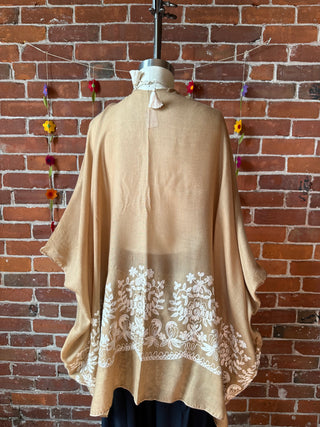 Latte Embroidered Boho Kimono Layer