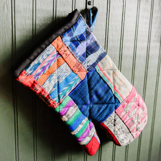 Set of Two Recycled Cotton Patch Oven Mitts- Fair Trade Made -Final Sale