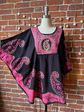 Paisley Artemis Batik Poncho Top - Pink/Black