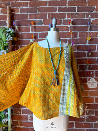 OOAK Summer Collection - Reversible Cosmic Drift Kantha Poncho Top - 2 Tops in 1